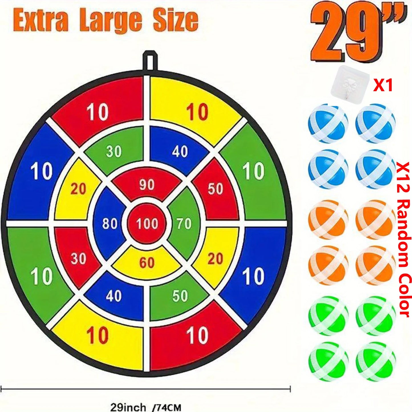 Extra Large 29'' Velcro Dart Board Game for Kids – Indoor & Outdoor Sticky Ball Target Toy Set