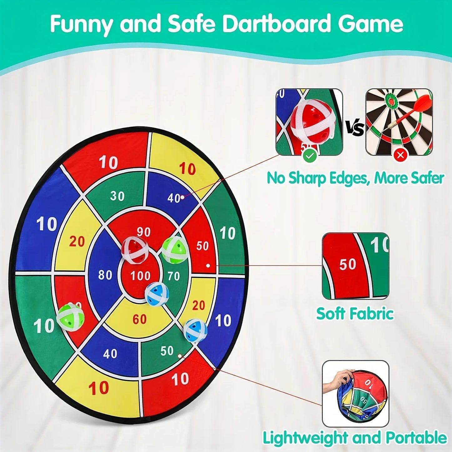 Extra Large 29'' Velcro Dart Board Game for Kids – Indoor & Outdoor Sticky Ball Target Toy Set