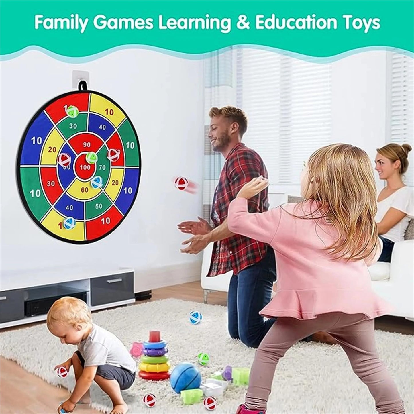 Extra Large 29'' Velcro Dart Board Game for Kids – Indoor & Outdoor Sticky Ball Target Toy Set